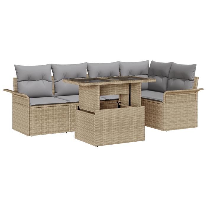 VidaXL Ensemble de Canapé de Jardin 6 pièces avec Coussins Beige en Rattan Poly 3348286