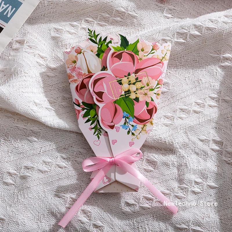 

Flower Pattern 3D Foldable Bouquet Greeting Card Mother s Day Thank You Gift Message Card Birthday DIY Flower Bow Card жовтий