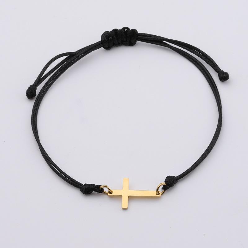 10pcs Handmade Stainless Steel Cross Charm Bracelet Men Braid Adjustable Lucky String Bracelets for Women Jewelry Gift