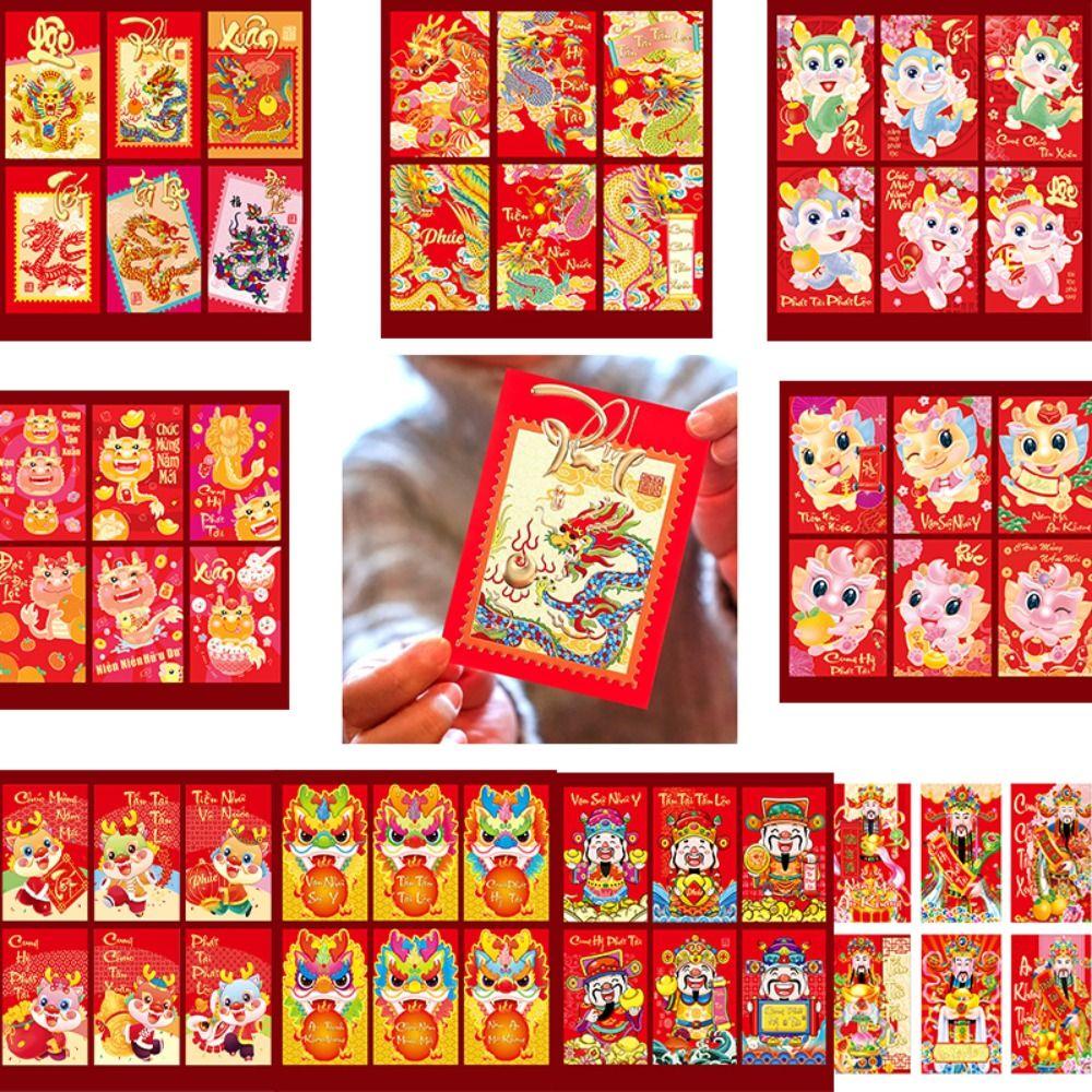 

12 шт. / Комплект с вьетнамским китайским красным конвертом Бумажный красный пакет в китайском стиле Весенний фестиваль