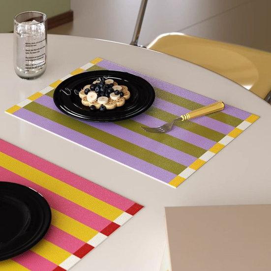 Yousheng Colorful Striped Placemat, Rectangular Artificial Leather Placemat, Heat Resistant Non-Slip Table Protector Mat for Home Dining