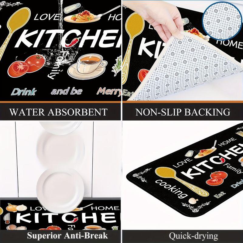 Kitchen Area Rug Soft Non Slip Mat KITCHEN Lettering Kitchenware Print Entryway Home Decor Farmhouse Style Runner Carpet