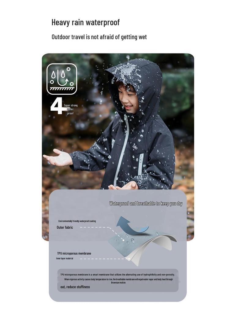 Boys' 3-in-1 Windbreaker Jacket - 2025 Spring/Autumn Kids' Waterproof Outdoor Coat