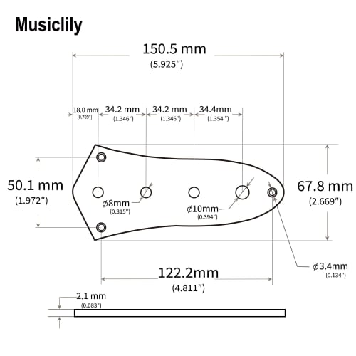 Musiclily JB Jazz Bass Control Plate, Compatible with Metric Pots, for Jazz Bass and Electric Basses, Chrome