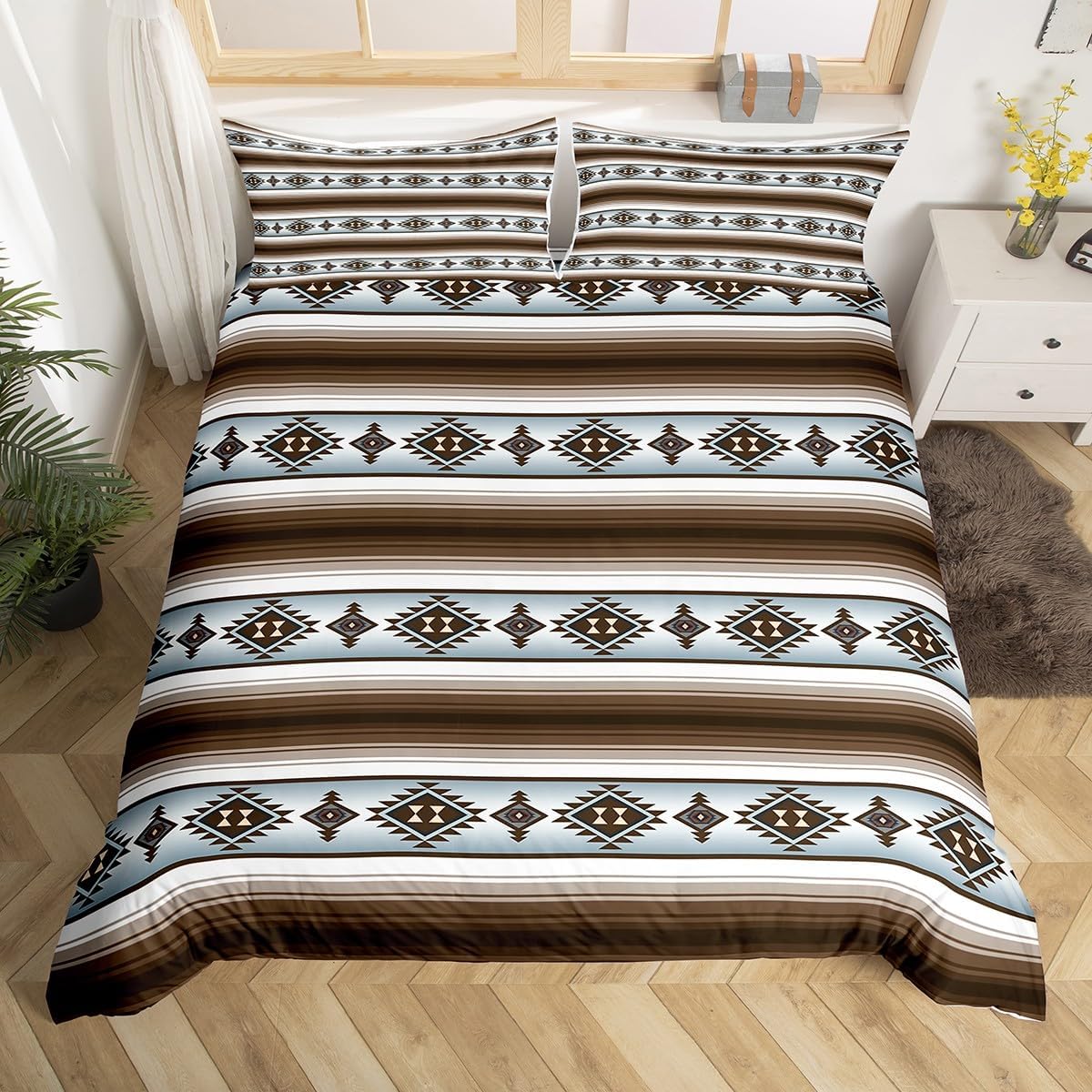 

Comforter Southwest Tribal Aztec Bohemian Twin Queen Bedding Sets Ethnic Mexican Geometric Diamond Stripe Comforter Comforter (quilt)-EU Single(135*200cm)3pcs