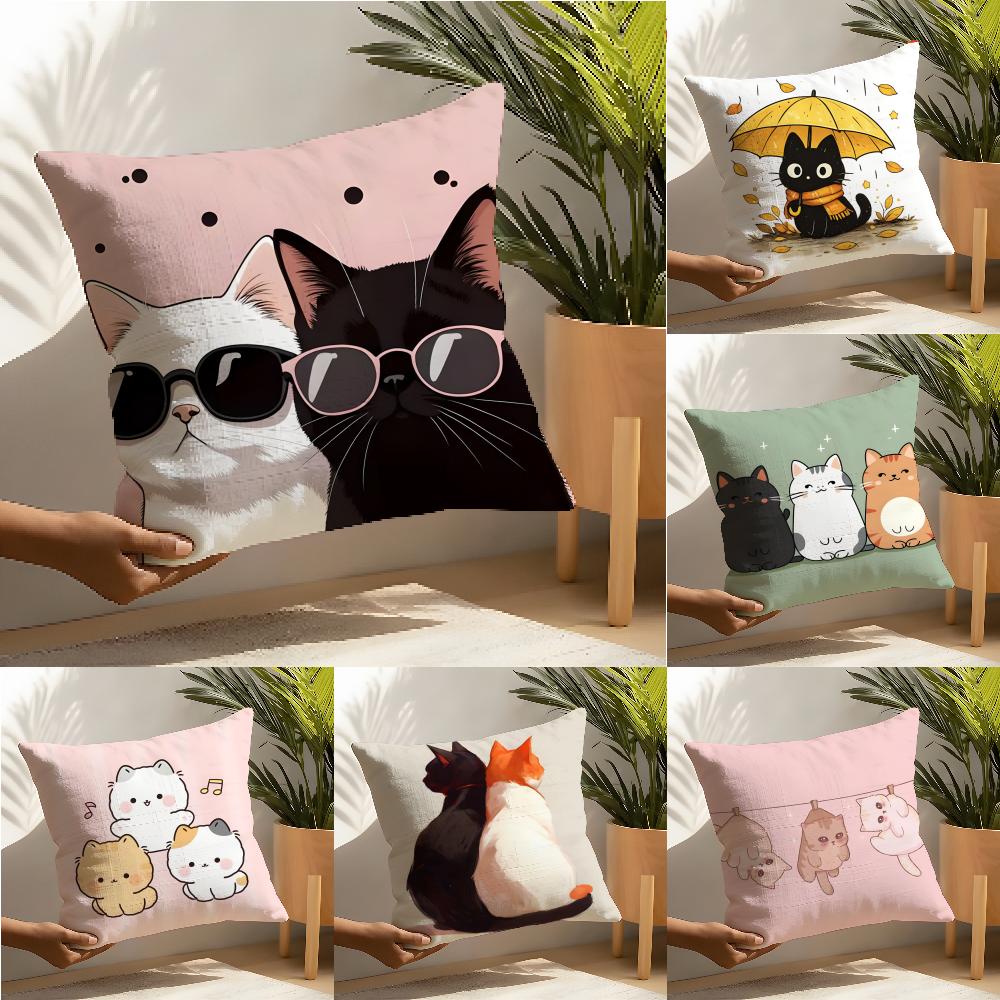 Cute Cartoon Plush Cat 4 Pillow Case Linen Cushion Covers For Decorative Sofa Home Pillows Case Car Chair Pillows Cases