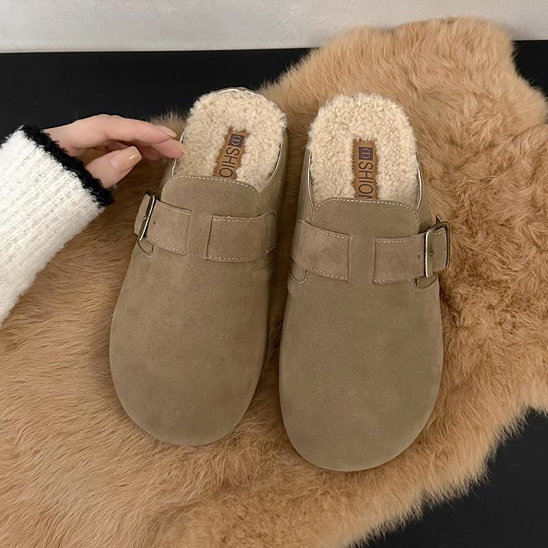 

Fashion Bebealy Fashion Fur Clogs Slippers for Women Winter Fluffy Cork Insole Plush Slippers with Arch Support Furry Suede Mules Shoes 35