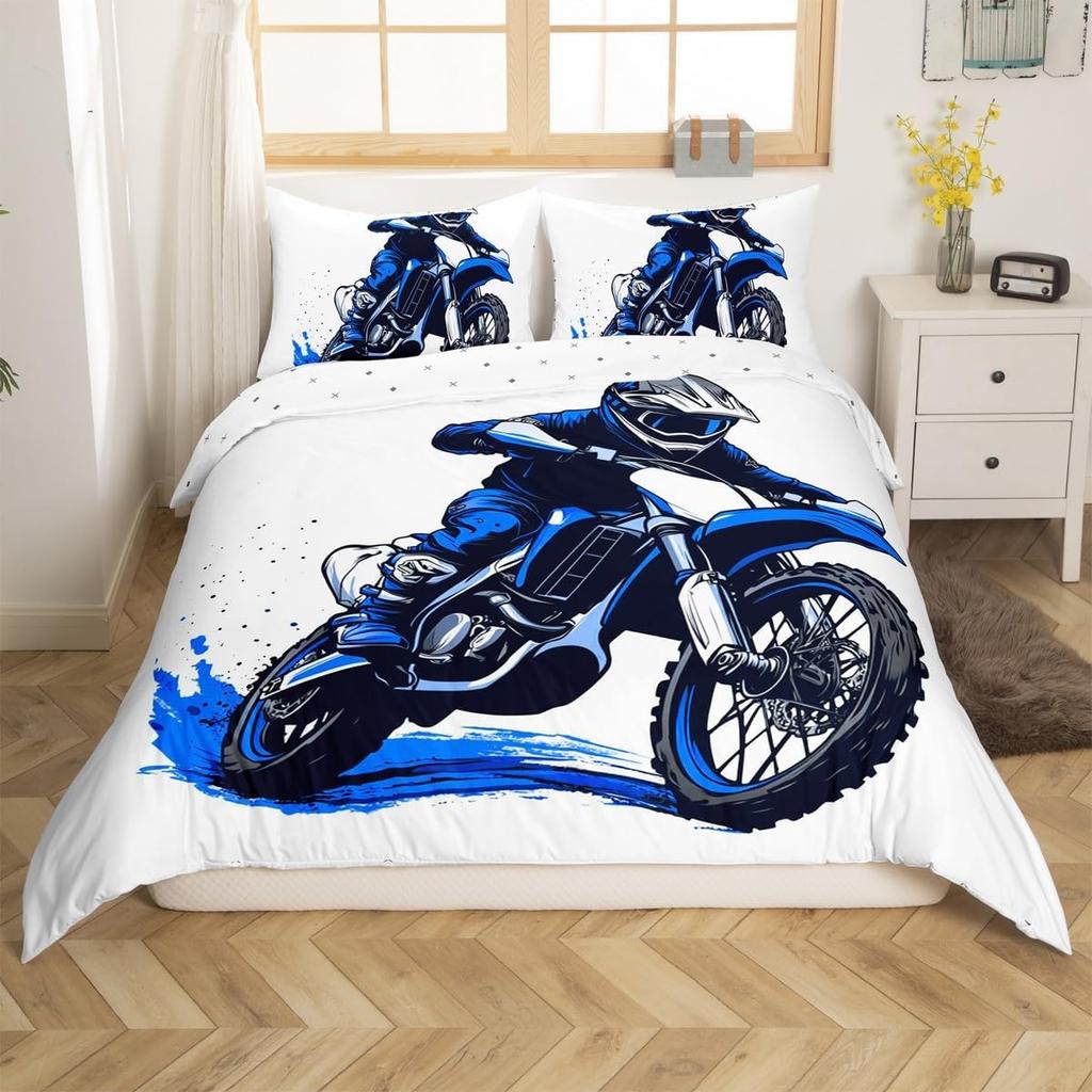 Moderní styl Motocyklový jezdec Potisk Dvojlůžkové ložní prádlo Sady s povlaky na polštáře 75*50cm, Mikrovlákno Sada povlaku na přikrývku se zipem