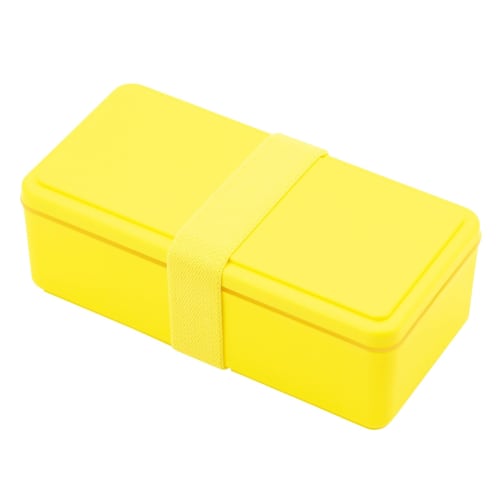Miyoshi Seisakujyo GEL-COOL Square Lunch Box with Integrated Ice Pack, Large, Lemon Yellow, 17.8 X 8.7 X 6 Cm, 500ml Capacity, Single Tier, Suitable F