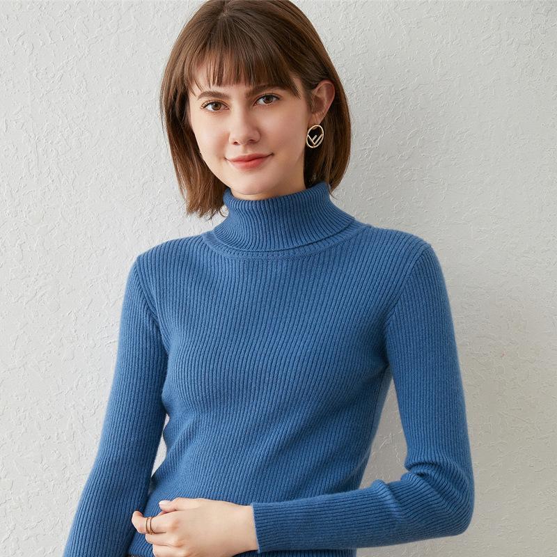 Turtleneck female slim-fitting strips autumn and winter new long-sleeved inner pullover sweater bottoming shirt lapel