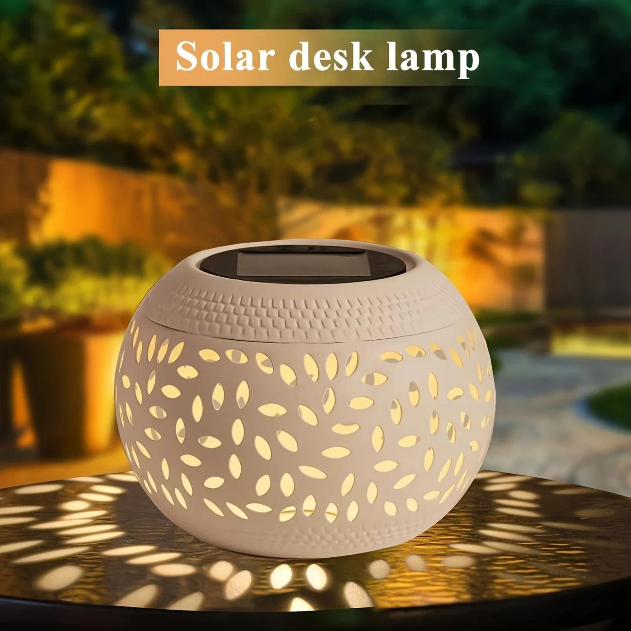 Solar desktop lamp, desktop lighting lamp, hollow metal lighting lamp, solar lamp, suitable for courtyards, gardens and lawns белый