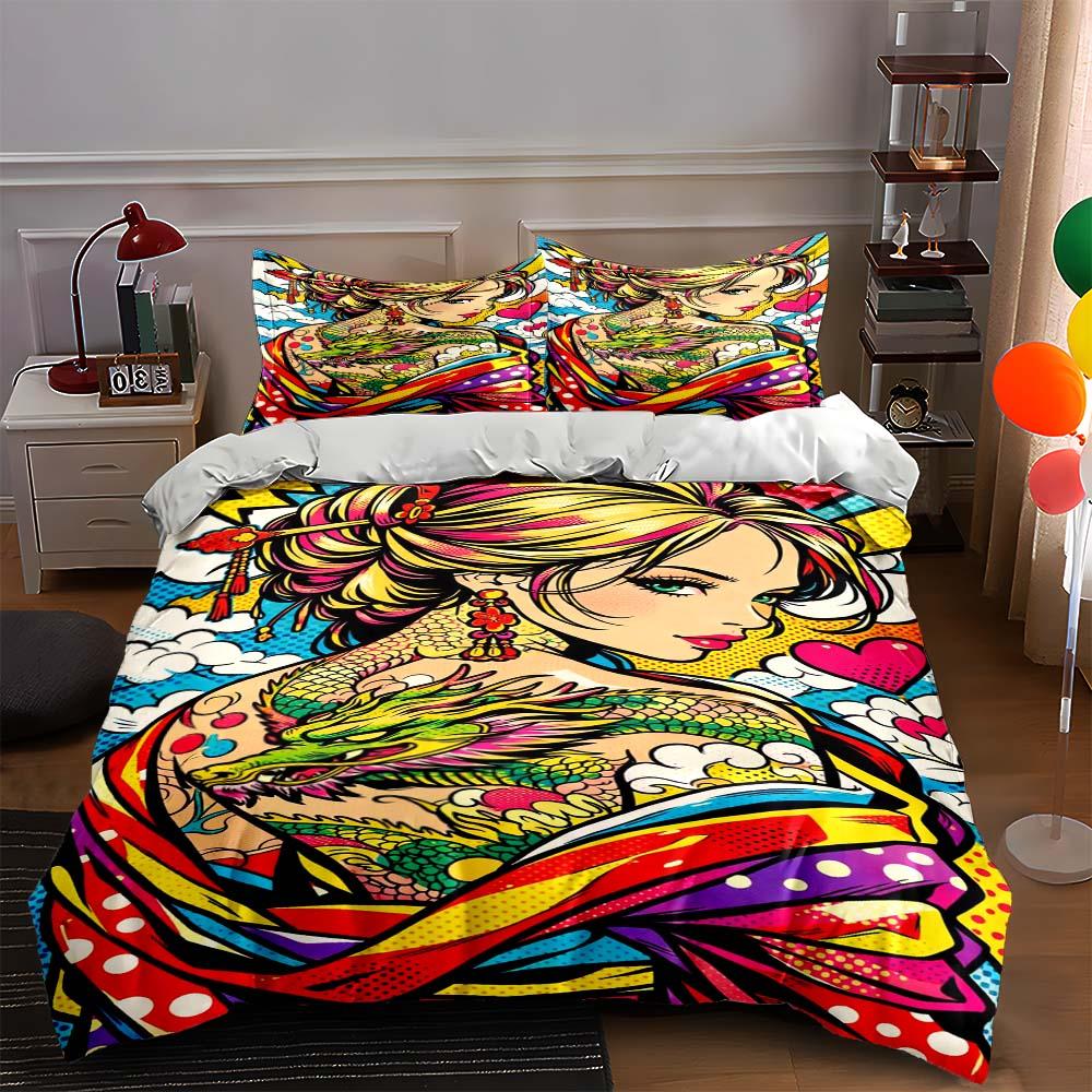 

Blonde woman, green dragon. Bedding sets Duvet cover sets Duvet covers Pillowcases(1 * Duvet Cover 2 * Pillowcases, without duvet insert) 135x200cm
