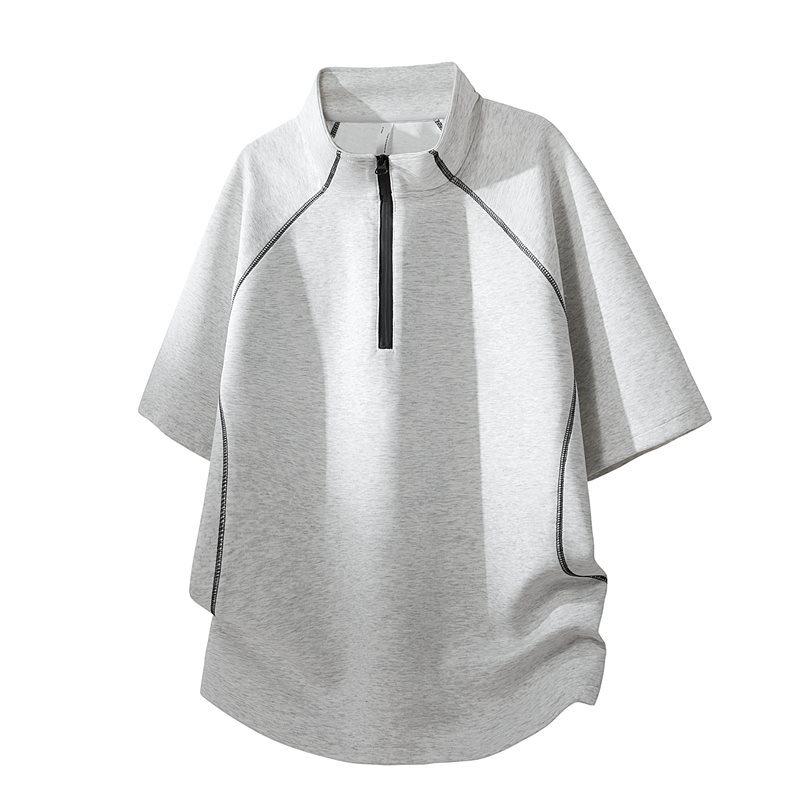 Golden Gun 2026 Summer Color Block Zip Half-Open Loose T-Shirt KF018