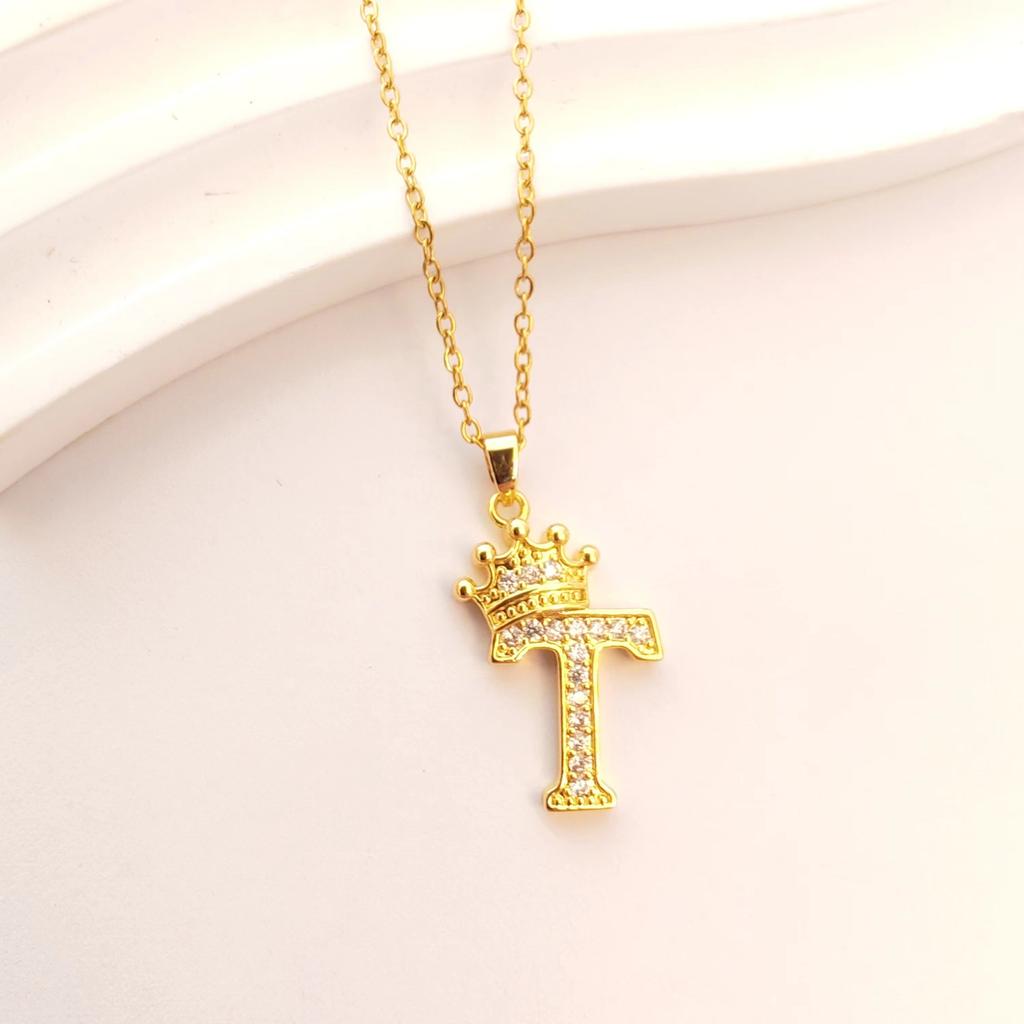Crown 26 English Letter Necklace Women'S Simple Trend Versatile Micro-Inlaid Zircon Pendant Accessories