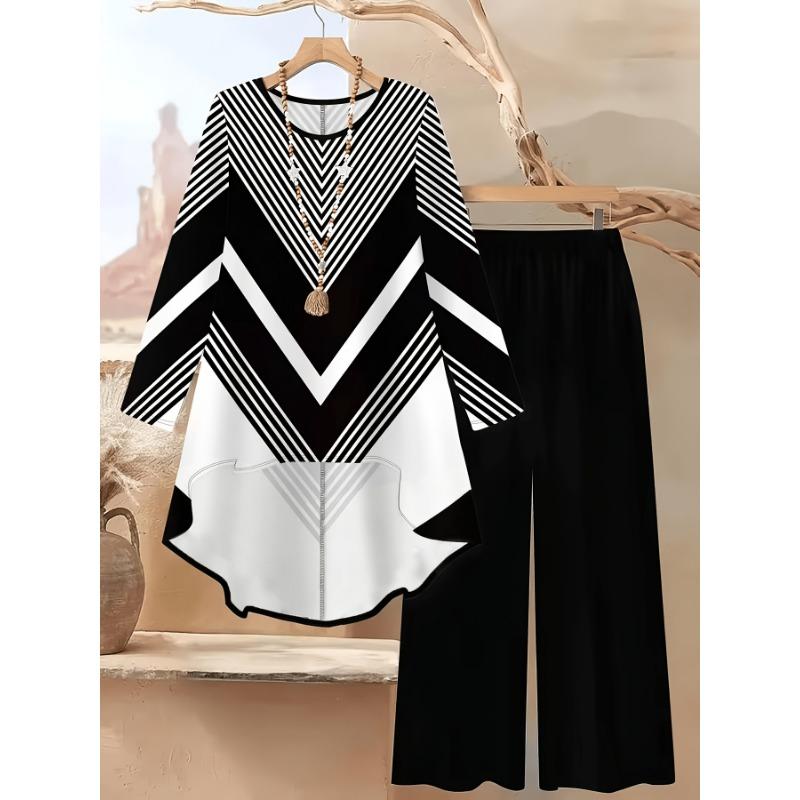 Women Casual Loose Plus Size T Shirt And Long Pants Matching Set