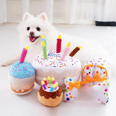 Haustier-Geburtstagskuchen-Soundspielzeug – Lustiges Plüschgeschenk für Hunde und Katzen