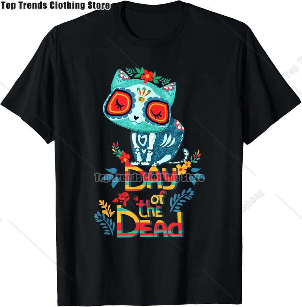 Cute Sugar Skull Cat Dia De Los Muertos Day of The Dead TShirt Mexican Summer Fashion Short Sleeved Tee TopsCasual Tshirt