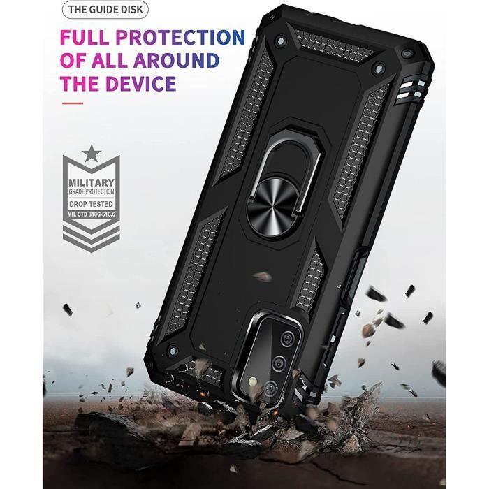 Coque pour Samsung Galaxy A03s + 2 Verres Trempés - Protection Rigide Noir avec Anneau Support