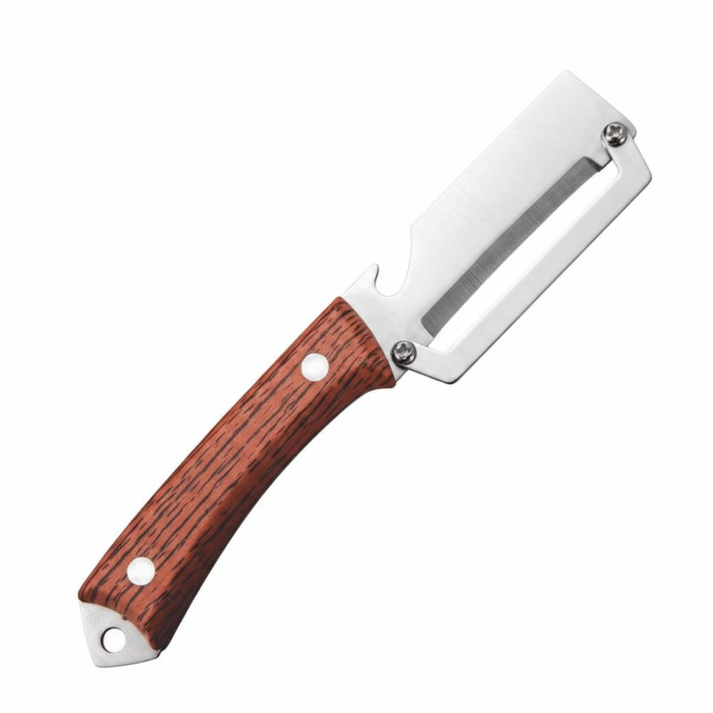 Multi-Functional Vegetable Peeler with Bottle Opener Wooden Handle Kitchen Shredder Stainless Steel Peeling Tool