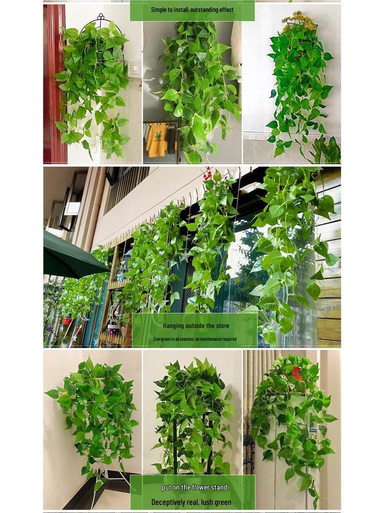Pothos Wall Hanging Decoration: Trailing Artificial Vines & Spider Plant Basket for Indoor Use