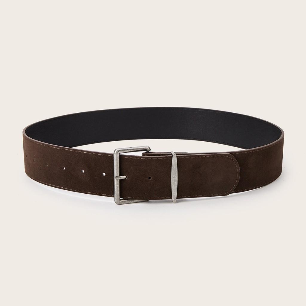 Solid Color Simple Suede Square Buckle Decoration Women Casual Belt Daily For