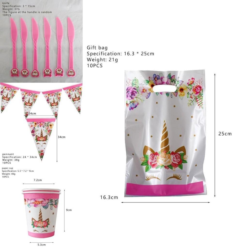 Wreath Unicorn Kids Birthday Party Supplies Colorful Tableware Plates Cup And Forks