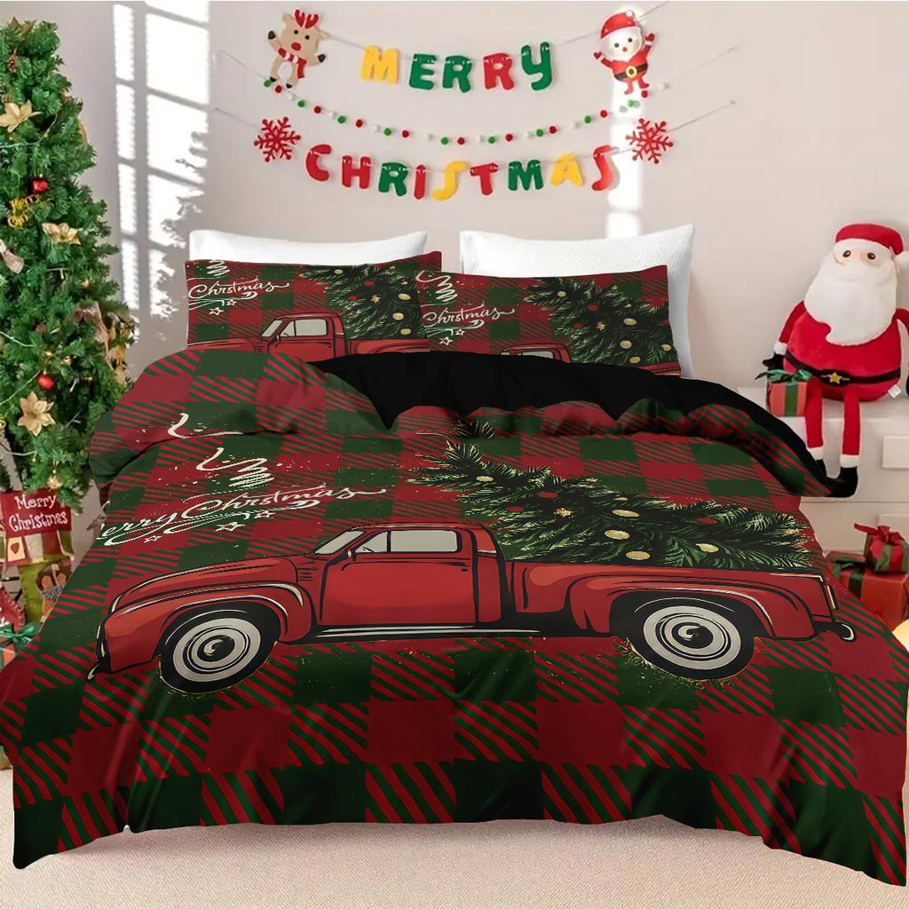 3pcs Checkered Christmas Coreless Duvet Set with Multiple Sizes for Bedrooms Dormitories Soft and Comfortable Machine Washable