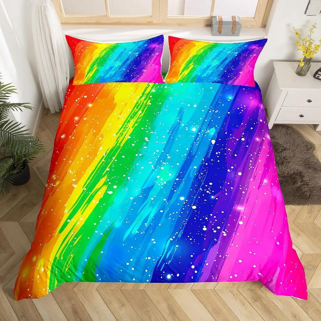 Dopamine Rainbow Stripe 3D Printed Duvet Cover Colorful Printed Bedding Light Luxury 3 Piece Set With 2 Pillowcases No Quilt