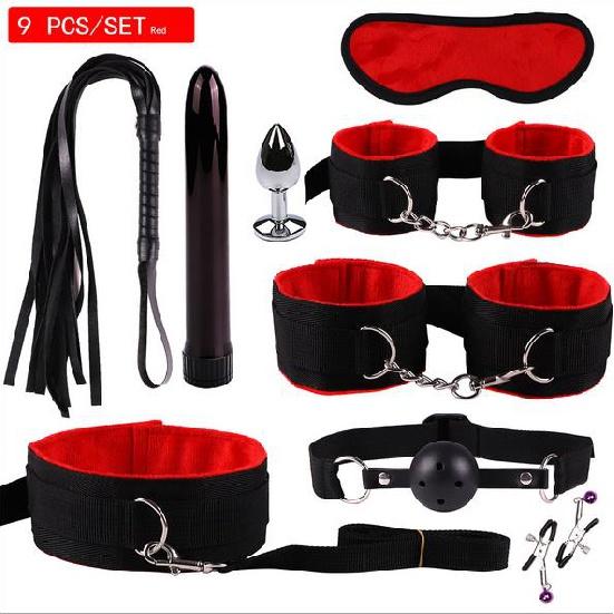 Sexy Nylon BDSM Kits Plush Sex Bondage Set Handcuffs Sex Games Whip Gag Nipple Clamps Sex Toys For Couples Exotic