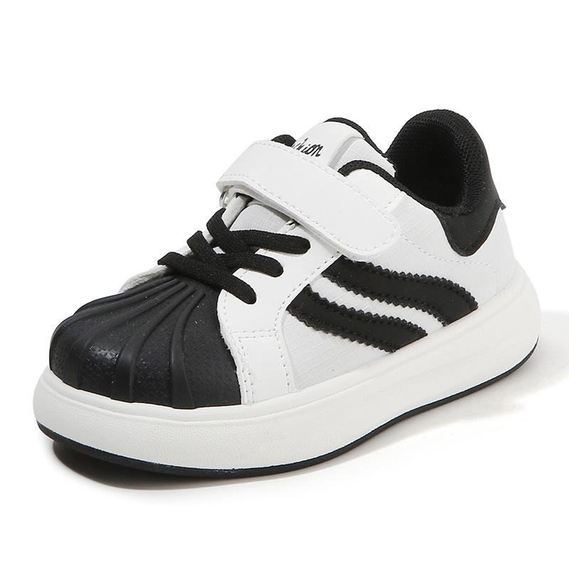 Children s Sneakers2026New Spring and Autumn Boys  Casual Sneakers, Shell-Toe Girls  White Shoes, Soft-Soled Baby Shoes 21-26（One Hand Shot6Dou чёрный