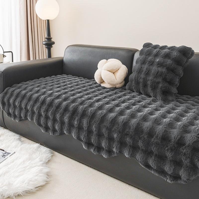 Thicken Imitation Rabbit Fur Plush Sofa Slipcover Curve Hem Non-Slip Soft Sofa Towel Couch Cushion For Living Room