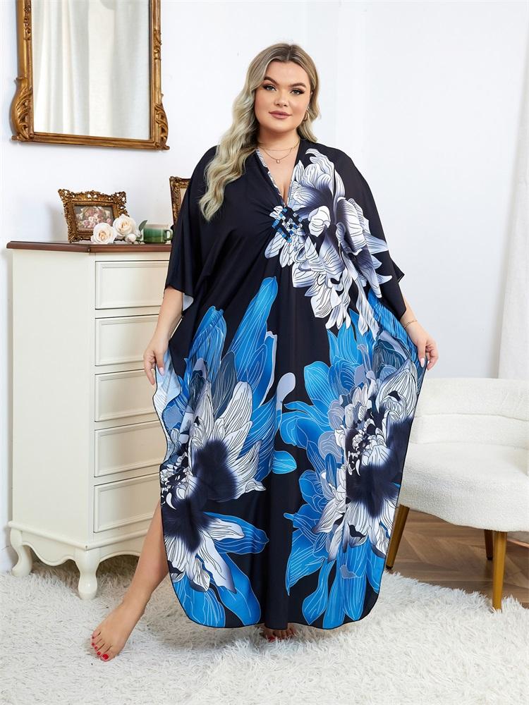 

EDOLYNSA плюс размеры, богемный принт, женский кафтан, домашняя одежда, домашний халат с v-образным вырезом, купальный костюм, пляжная одежда, накидка Q1289 One Size синий
