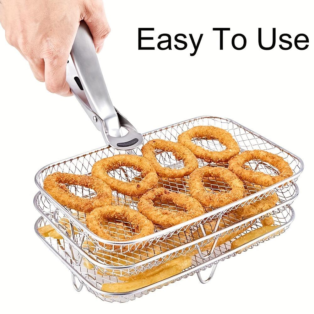 Three-Layer Stainless Steel Multi-Functional Air Fryer Rack & Basket Tray