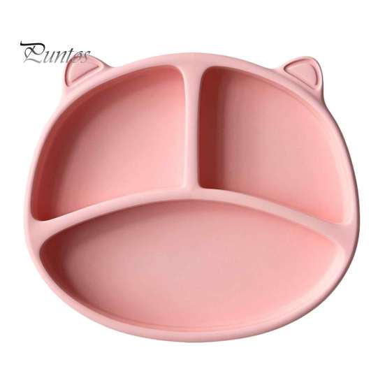 Baby Feeding Set for 6 Months to 3 Years Silicone Suction Plate Toddlers, Cute Bear Shape Unbreakable Divided Toddler Tray Bowl, Non Slip Infants And