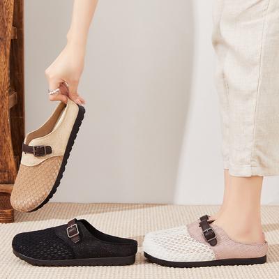 Women's Summer Breathable Slip-On Casual Home Soft Bottom Comfortable Cover Toe Sandals Half Slippers Versatile Leisure Shoes