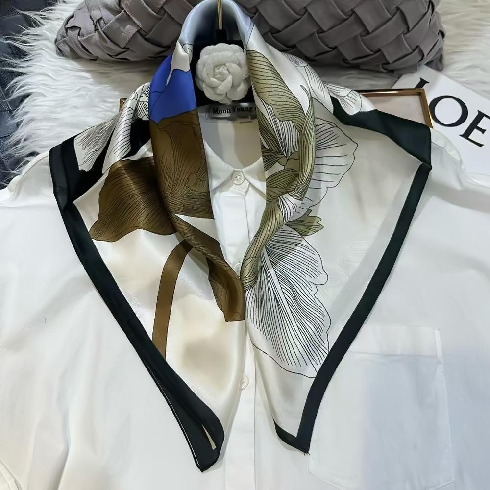 green Women 100% Mulberry Silk Scarf For Hair Headscarf Spring Fall Elegant Floral Small Silk Square Neck Scarves Neckerchief