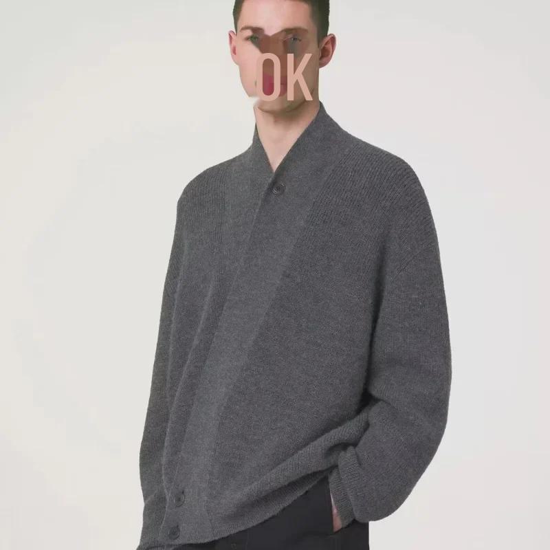 

Осенний свитер-кардиган свободной вязки Old Money Medium темно-серого