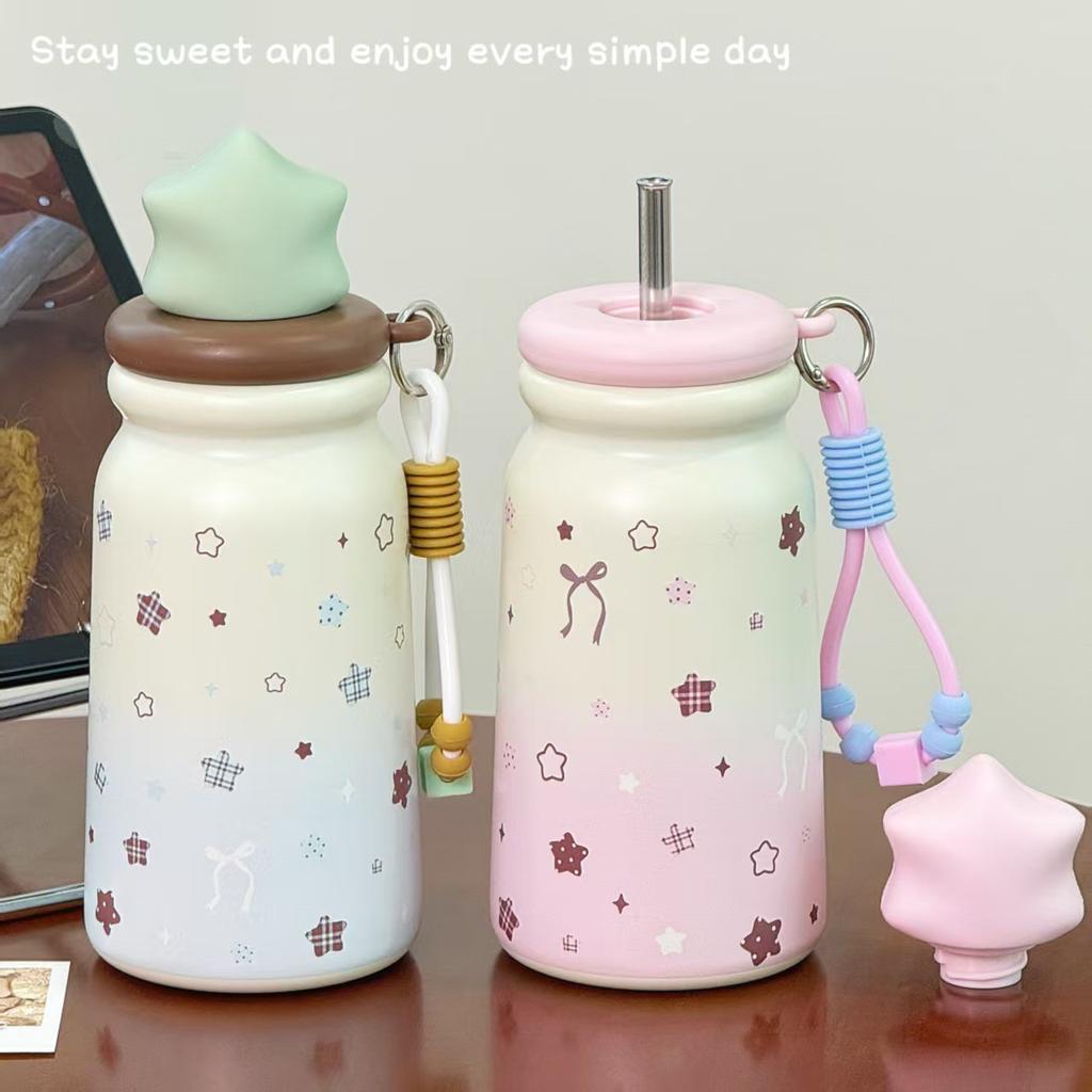 Student Cute Ins Style High Value Thermos Cup Portable Portable Portable Cup Simple Girls Tea Warehouse Niche Straw Cup