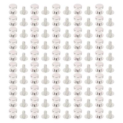 50 Set Flat Head Stud Screw Rivets Leather Round Metal Back Nipple Studs Leathercraft Supplies 8mm Zinc Alloy Silver
