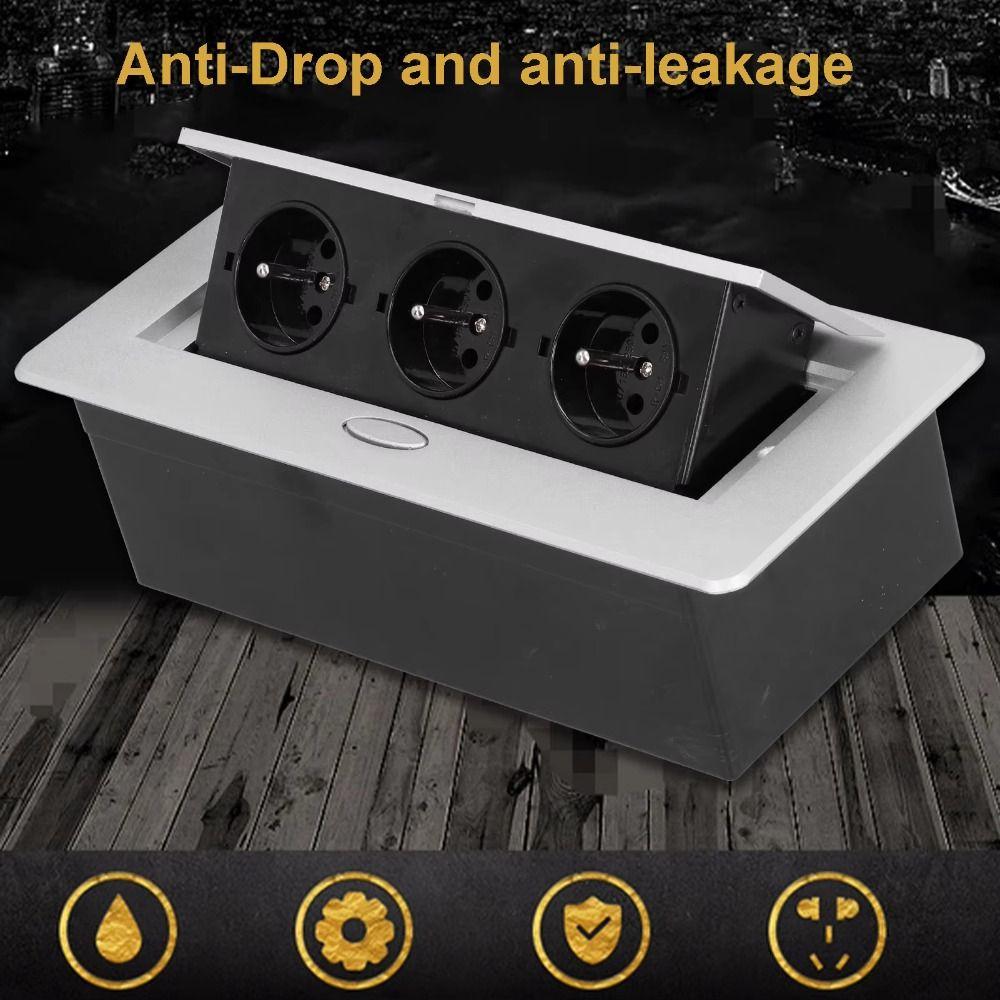 Aluminum Panel Desk Socket EU Socket Desktop Outlet With Cable Plug Hidden Socket  Kitchen Counter