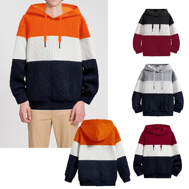 Mens Colourblock Knit Pullover Sweatshirt Hooded Hoodie Long Sleeve Casual Jumper Top
