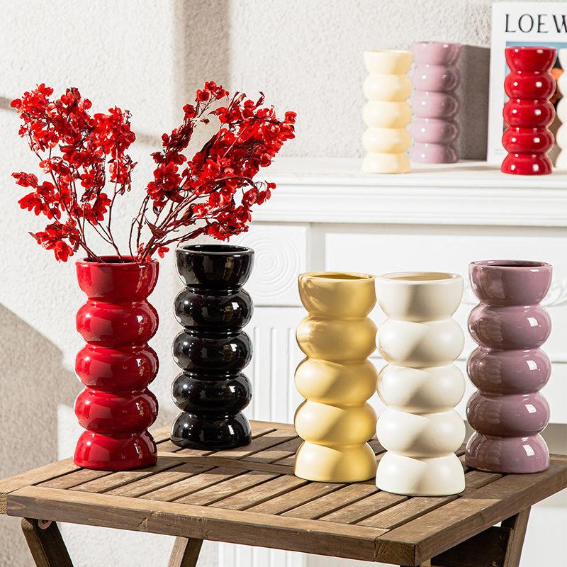 Ceramic vase ins wind high value black and white medieval high sense hydroponics dried flowers bamboo vase insert vase