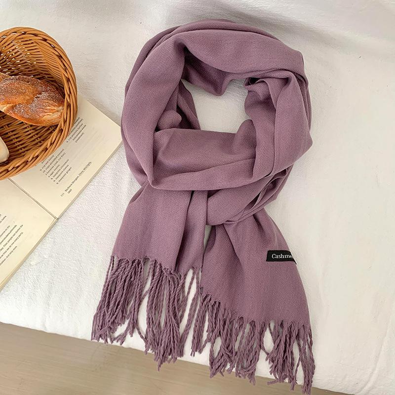 Scarf women's winter high-end sense new imitation cashmere solid color versatile warm fringed shawl scarf