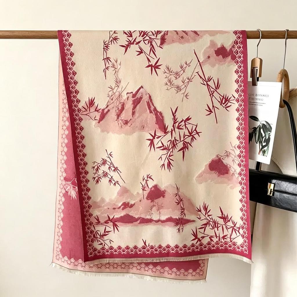 Double-Sided Women's Winter Ink Painting Snood: Imitation Cashmere Scarf for Air-Conditioned Rooms.