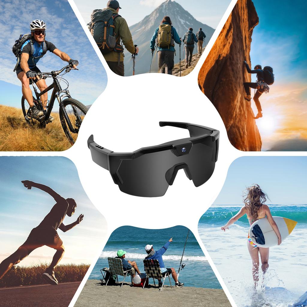 POV Sports Glasses with Camera & 16GB Card Outdoor Cycling Sunglasses Smart Walk Cam Sunglasses for Hiking & Travel Activity
