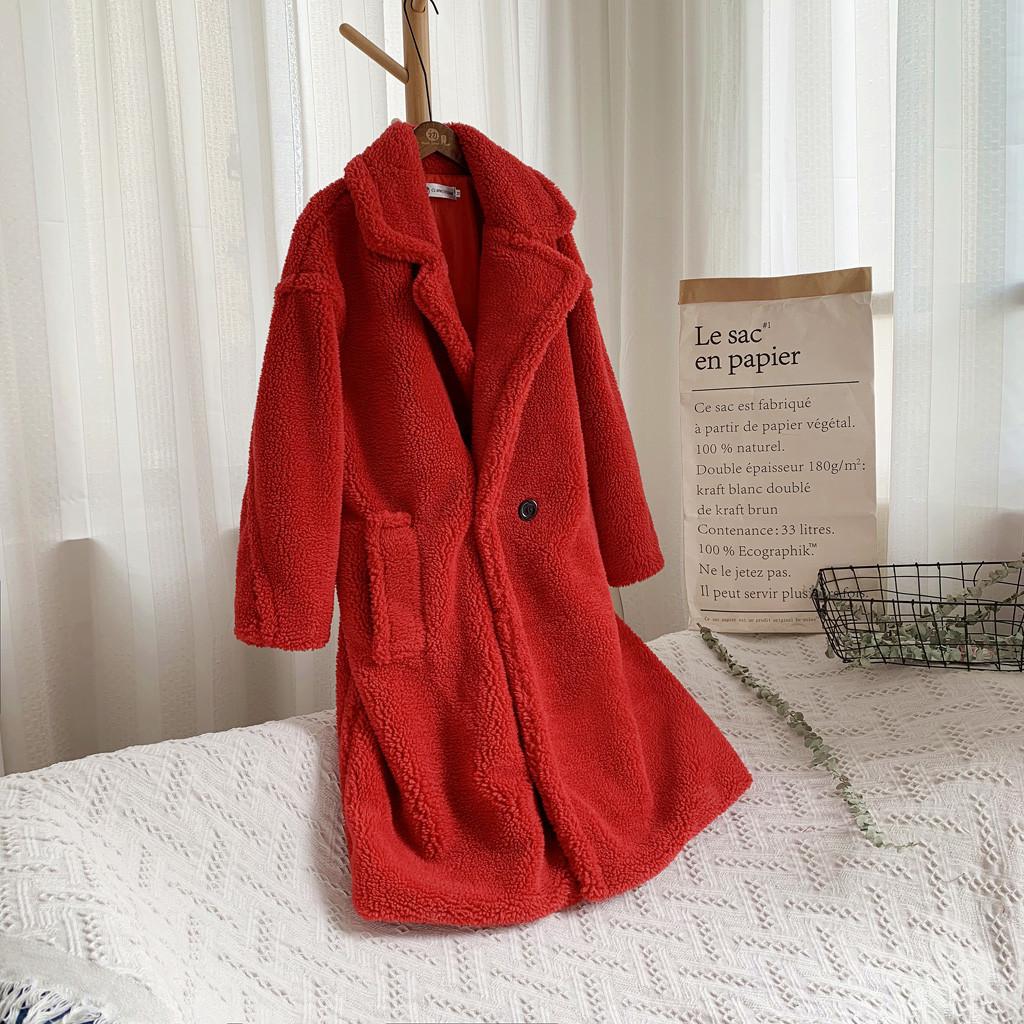 Women Fashion  And Winter Loose Medium Long Windbreaker Lamb Coat
