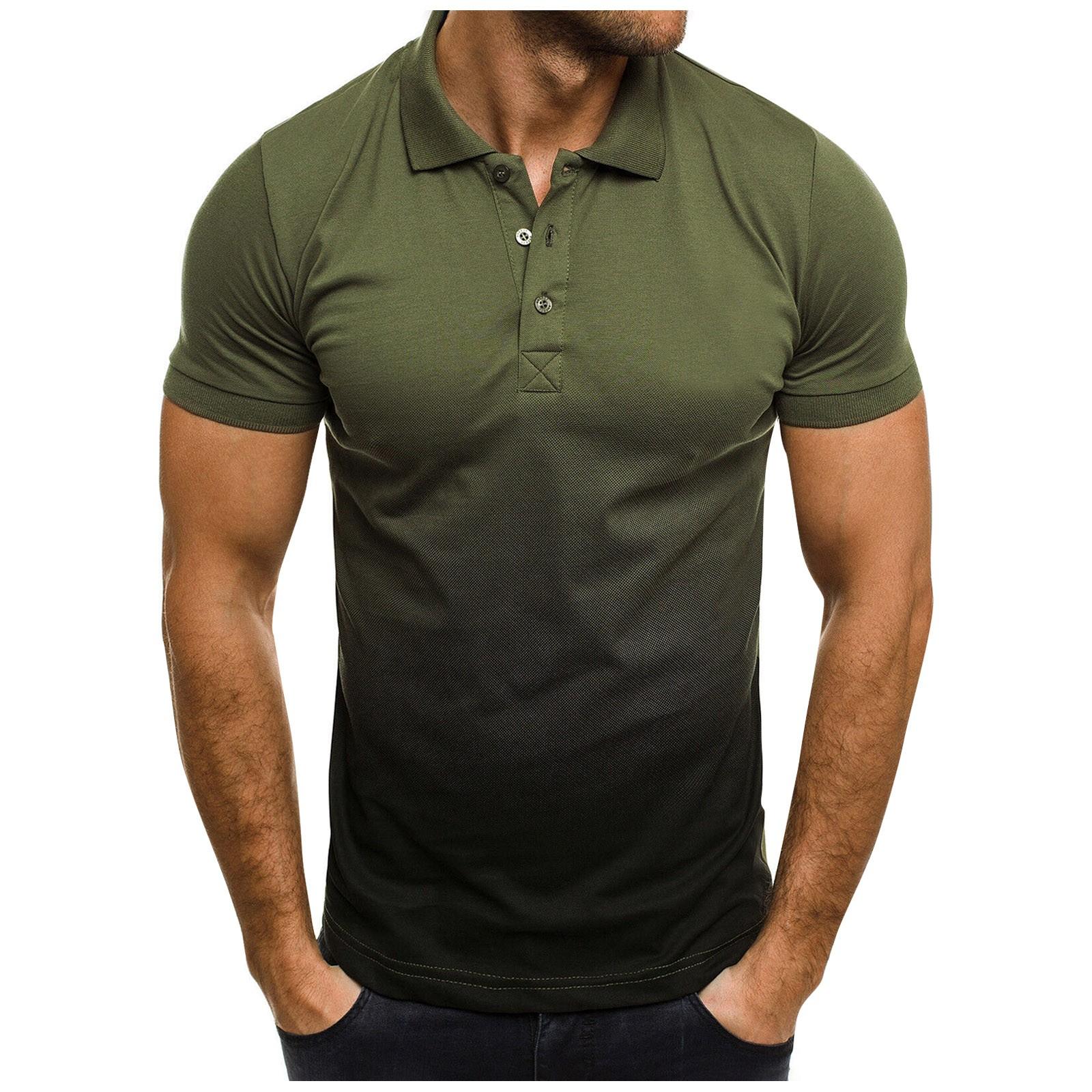 

Мужская повседневная спортивная футболка с градиентом и отворотом, футболка с коротким рукавом, блузка XXL