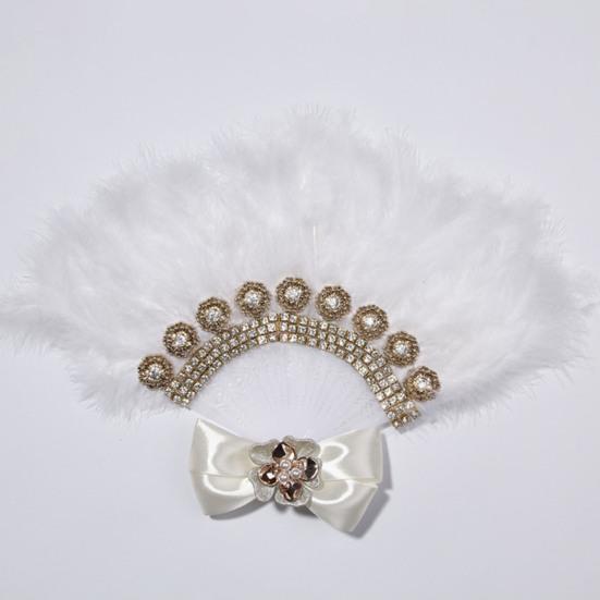 Fjærvifte Rhinestone Elegant Håndlaget Brud Håndholdt Vifte Sceneopptreden Dekorasjon Fotorekvisitt