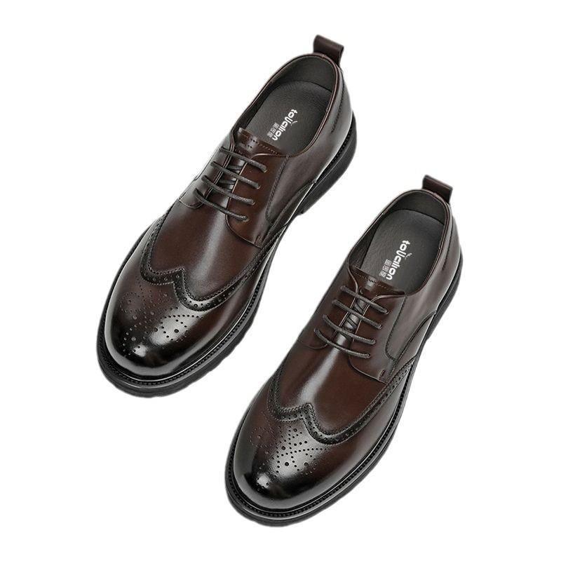 Brock Casual Leather Shoes Men's Spring Leather Wide Feet Big Head Leather Shoes British Men's Outdoor Tooling Shoes Trendy Shoes