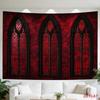 Gothic Window Tapestry Wall Hanging Red Background Cathedral Style Polyester Fabric Home Decor Artwork for Living Room Bedroom G